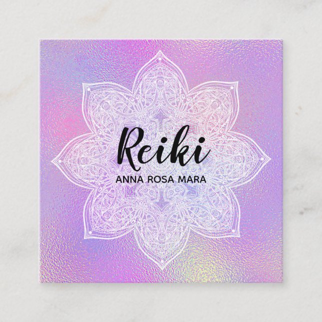 *~* Iridesent White Mandala Pastel Lavendel Quadratische Visitenkarte (Vorderseite)