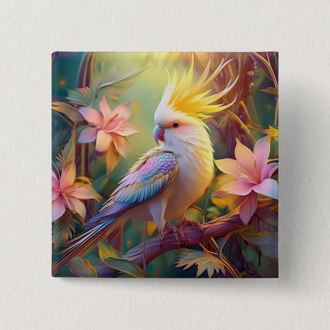 Iridesing Wing Cockatiel Fantasy Bird Button (Vorderseite)