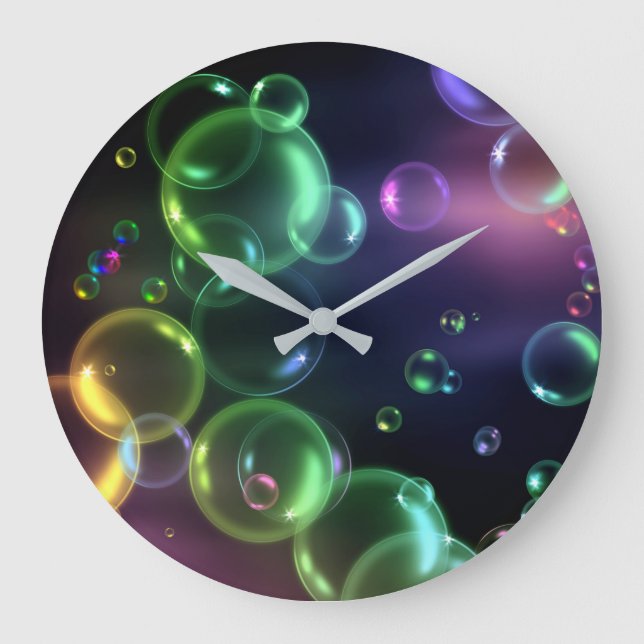 Irideszierende Blase auf schwarz Große Wanduhr (Vorderseite)
