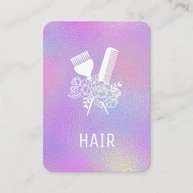 *~* Irideszierende Foil Rainbow Comb Floral Brush  Visitenkarte (Vorderseite)