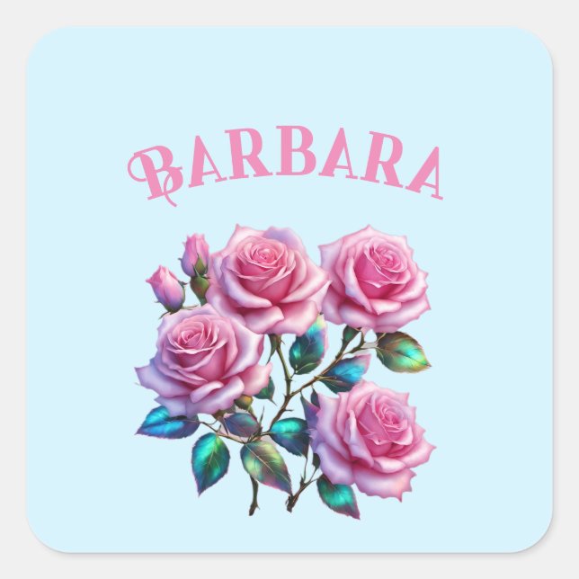 Irideszierende holografische Rose auf Stems Quadratischer Aufkleber (Vorderseite)