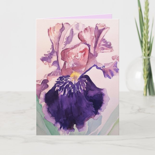 Iris aquarelle Purple Garden Flower Carte d'annive (Devant)