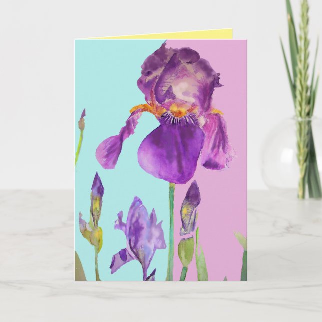 Iris Aquarellmalerei Lila Blume Blumenstrauß Karte (Vorderseite)