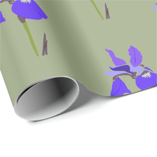 Iris auf Grün Geschenkpapier (Rolleneckpunkt)