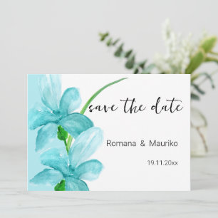 Iris Blaue Florale Aquarell-Handbemalung Save The Date