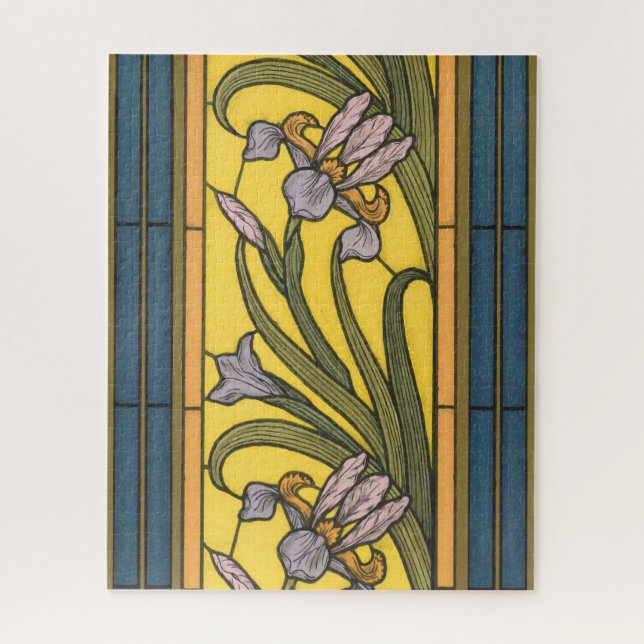 Iris Blume Art Nouveau Glass Blue Gold (Vertikal)