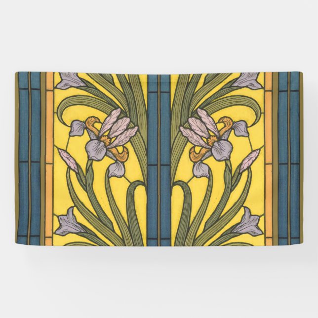 Iris Blume Art Nouveau Glass Blue Gold Banner (Horizontal)