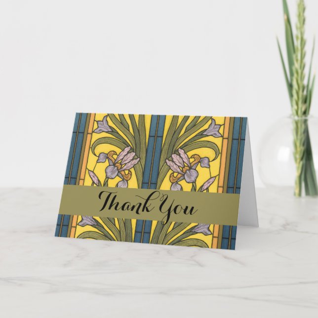 Iris Blume Art Nouveau Glass Blue Gold Dankeskarte (Vorderseite)