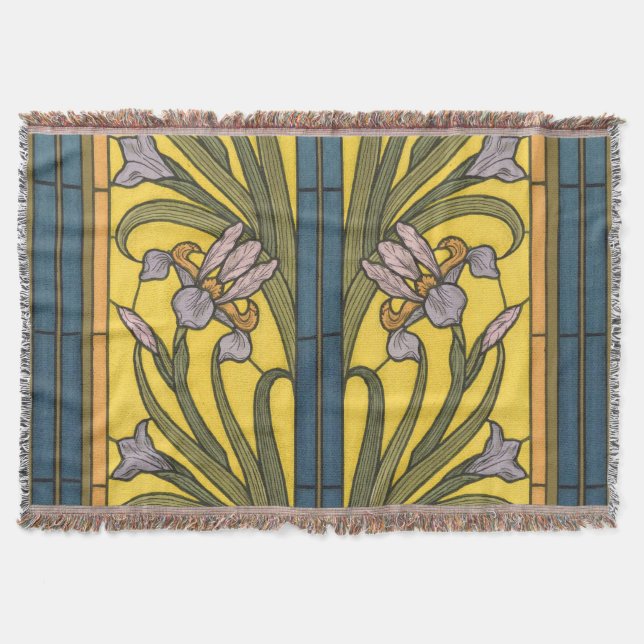 Iris Blume Art Nouveau Glass Blue Gold Decke (Vorderseite)
