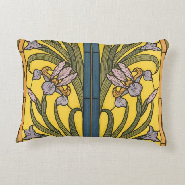 Iris Blume Art Nouveau Glass Blue Gold Dekokissen (Rückseite)