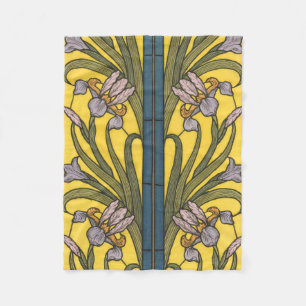 Iris Blume Art Nouveau Glass Blue Gold Fleecedecke
