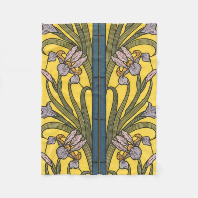 Iris Blume Art Nouveau Glass Blue Gold Fleecedecke (Vorderseite)