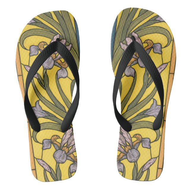 Iris Blume Art Nouveau Glass Blue Gold Flip Flops (Fußbett)