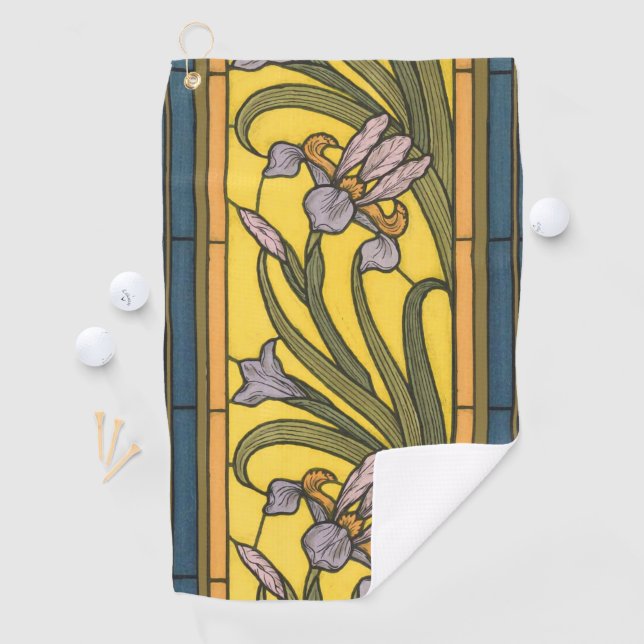 Iris Blume Art Nouveau Glass Blue Gold Golfhandtuch (Insitu)