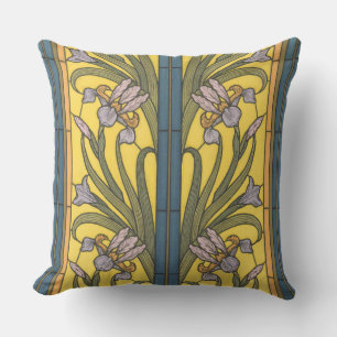 Iris Blume Art Nouveau Glass Blue Gold Kissen