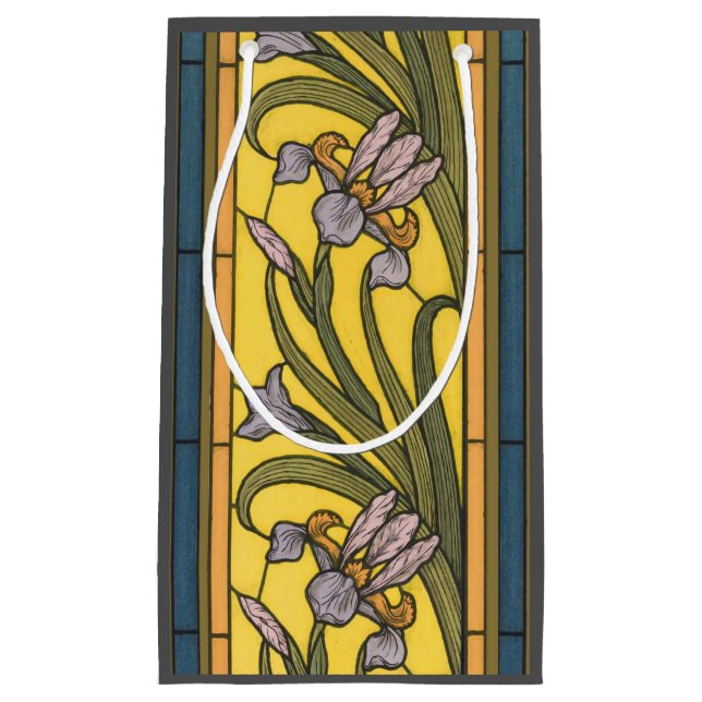 Iris Blume Art Nouveau Glass Blue Gold Kleine Geschenktüte (Vorderseite)