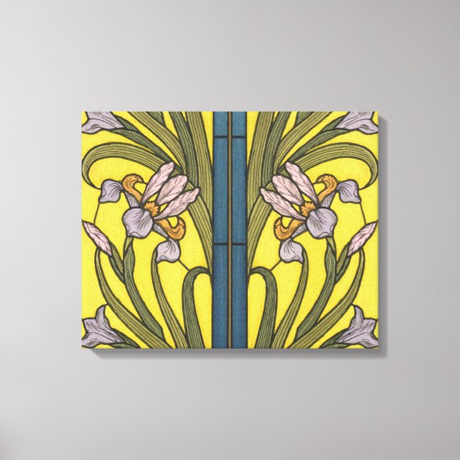 Iris Blume Art Nouveau Glass Blue Gold Leinwanddruck (Vorderseite)