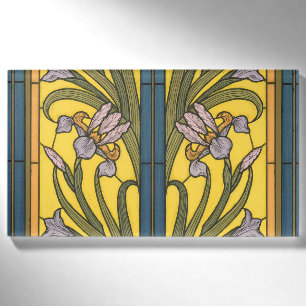 Iris Blume Art Nouveau Glass Blue Gold Namenschild