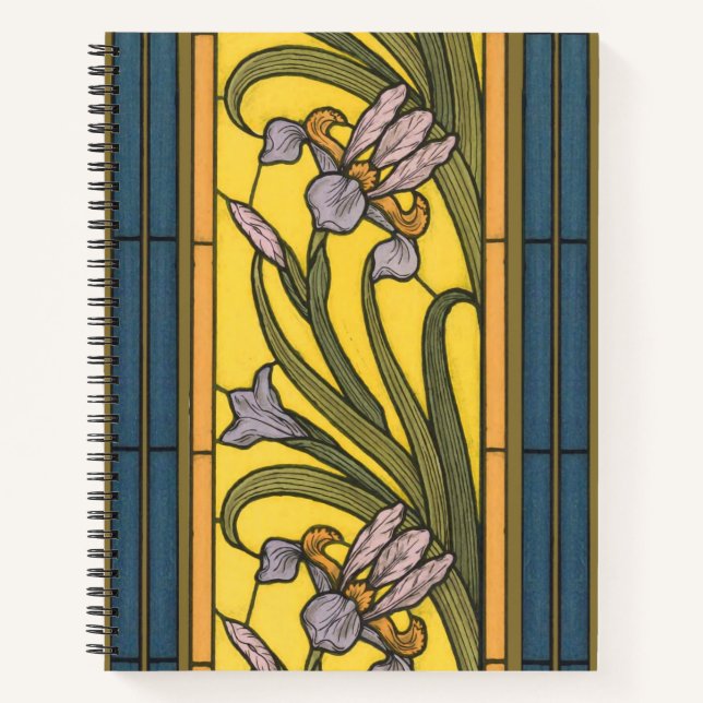 Iris Blume Art Nouveau Glass Blue Gold Notizbuch (Vorderseite)