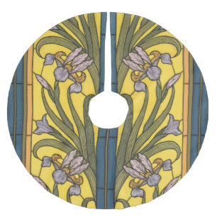 Iris Blume Art Nouveau Glass Blue Gold Polyester Weihnachtsbaumdecke