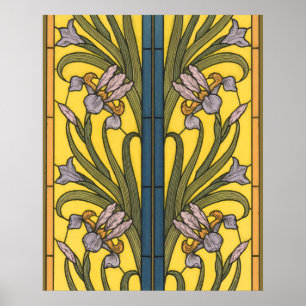 Iris Blume Art Nouveau Glass Blue Gold Poster