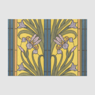 Iris Blume Art Nouveau Glass Blue Gold Seidenpapier
