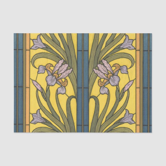 Iris Blume Art Nouveau Glass Blue Gold Seidenpapier (Vorderseite)