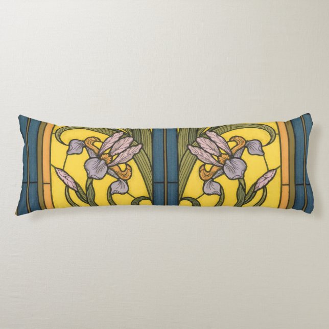 Iris Blume Art Nouveau Glass Blue Gold Seitenschläferkissen (Vorderseite)
