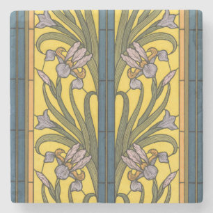 Iris Blume Art Nouveau Glass Blue Gold Steinuntersetzer