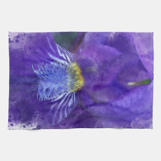 Iris Blume Lila Watercolor Geschirrtuch (Horizontal)