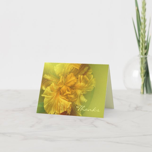 Iris-Blume nahe, gelb gestrichene Dankkarte Dankeskarte (Vorderseite)