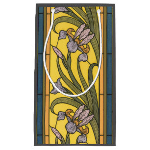 Iris-Blumen im Jugendstil Bleiglas Blau Gold Kleine Geschenktüte