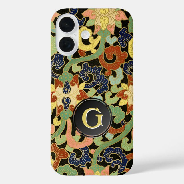 Iris Blumen Monogramm iPhone 16 Hülle (Rückseite)