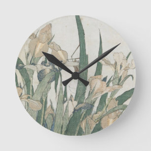 Iris-Blumen und Heuschrecke, c.1830-31 Runde Wanduhr