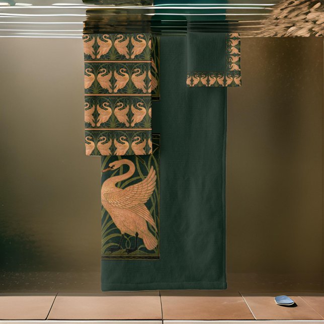 Iris Crane Green Gold Badhandtuch Set (Von Creator hochgeladen)