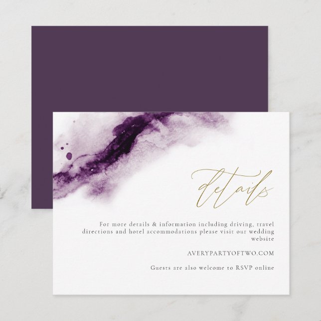 IRIS | Details zur Boho Plum Lila Gold Splash Card Einladung (Vorne/Hinten)