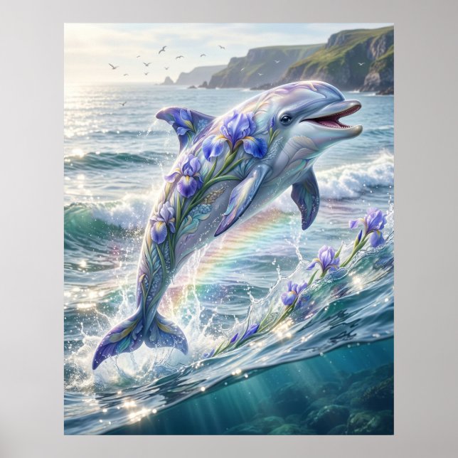 Iris Dolphin Ocean Bloom Poster (Vorne)