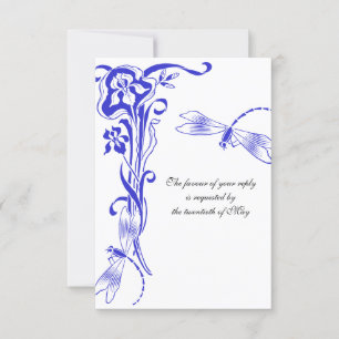 Iris & Dragonfly Royal Blue Wedding Reply RSVP Karte