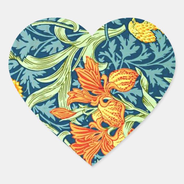 Iris, ein William Morris-Muster, Herz-Aufkleber (Vorderseite)