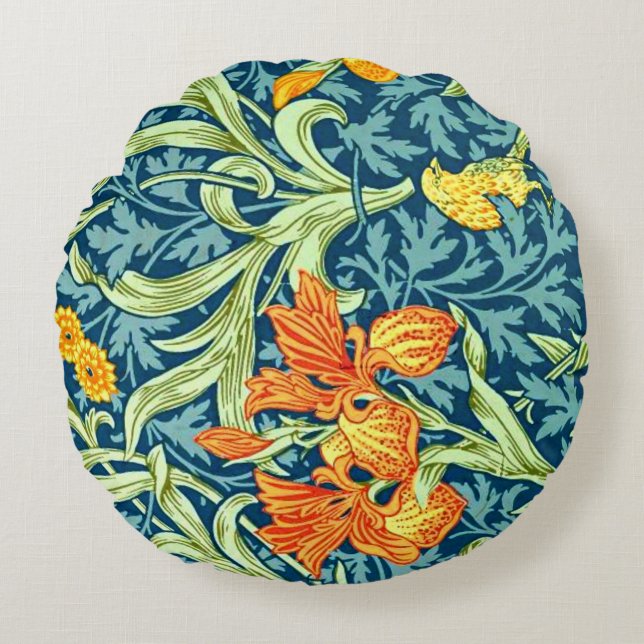 Iris, ein William Morris-Muster, Rundes Kissen (Vorderseite)