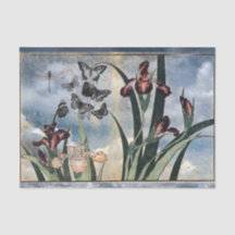 IRIS ET PAPILLONS EN papier de soie de soie de