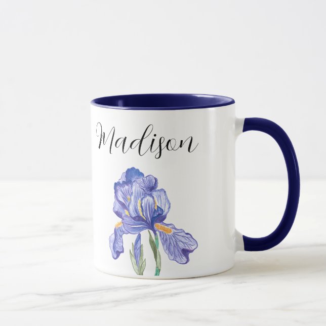 Iris fleur nom personnalisé tasse (style : Madison (Droite)