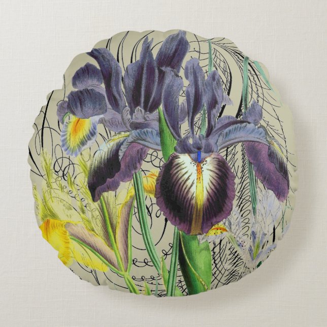Iris Floral Fantasy 2.0 Runde neutral Rundes Kissen (Vorderseite)