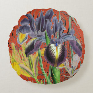 Iris Floral Fantasy Rot 2.0 Rundes Kissen