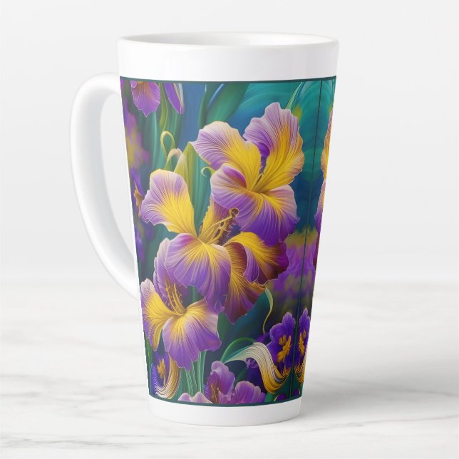 Iris Floral Lila und goldblaugrüne Blätter Milchtasse (Linke Ecke)