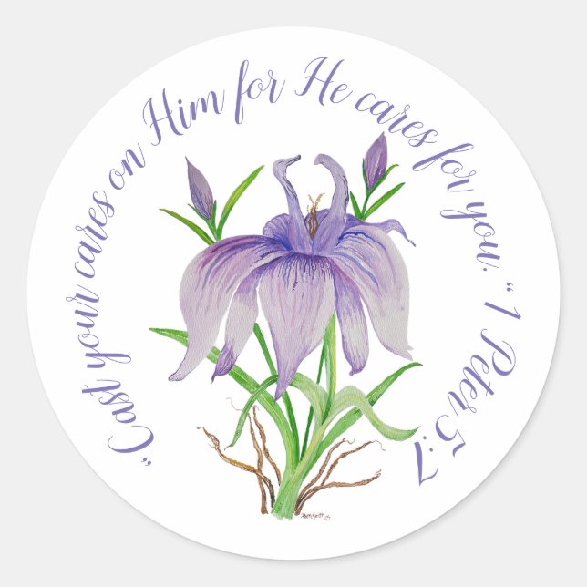 Iris florale Kunst mit Jesus-Namen Runder Aufkleber (Vorderseite)