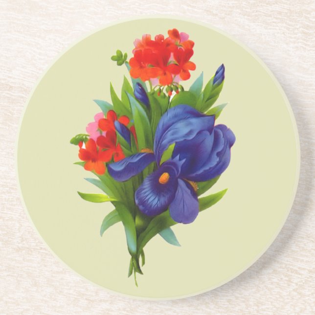 Iris Flower Bouquet Dessous de verre d'art Vintage (Devant)