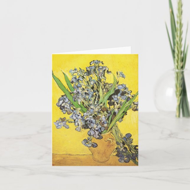Iris gegen gelbe Hintergrund-Van- Goghschöne Kunst Karte (Vorderseite)