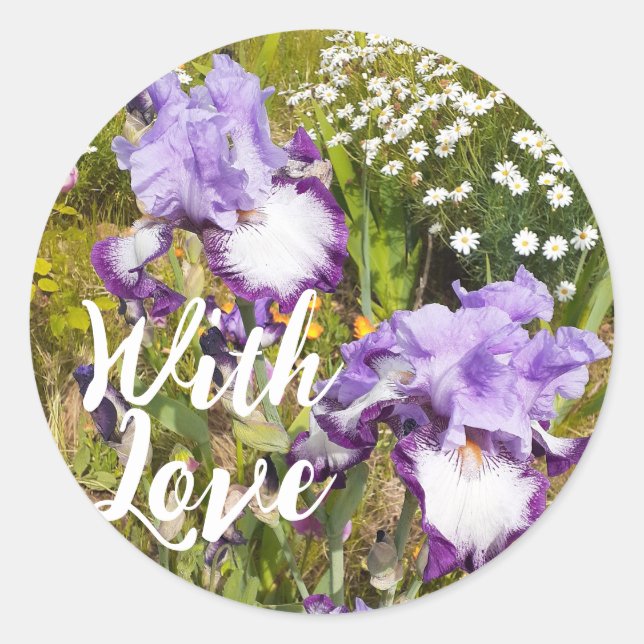 Iris Iris Lila Blume Floral Lavender Liebe Runder Aufkleber (Vorderseite)