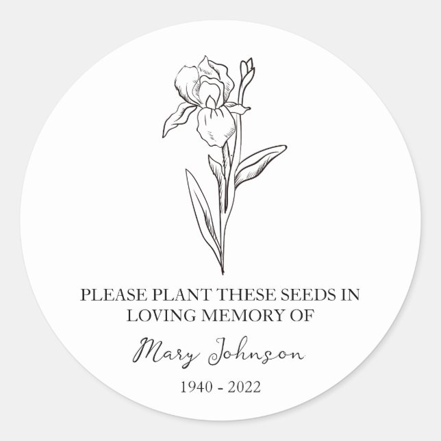Iris Memorial Funerbital Seed Packet Runder Aufkleber (Vorderseite)